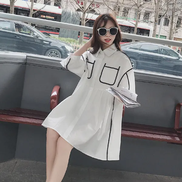 원픽 2019년 봄신상 여성 루즈핏 흰 셔츠 원피스