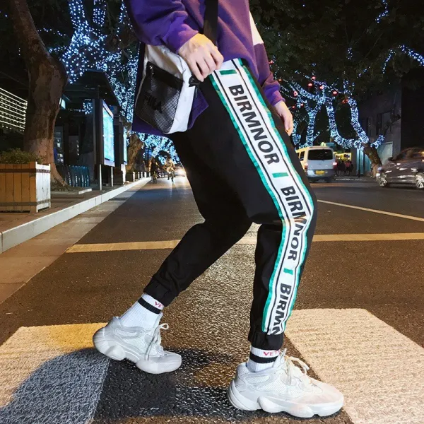 남자 스트릿 패션 베이직 라인 배색 레터링 조거 팬츠 이쁜 데일리룩 587504496133