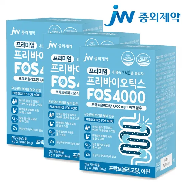 Jw중외제약 프리미엄 프리바이오틱스 Fos 4000 플러스 아연 3박스 프락토올리고당 유산균
