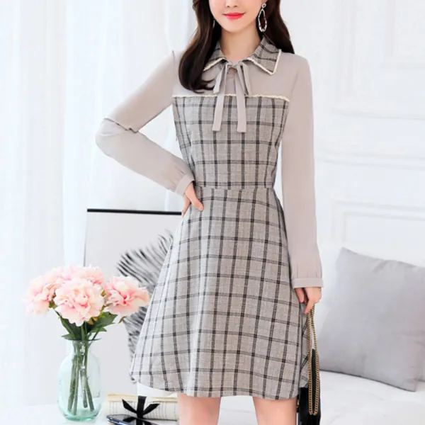 모노그린 봄봄 체크 카라 원피스 Tob10033