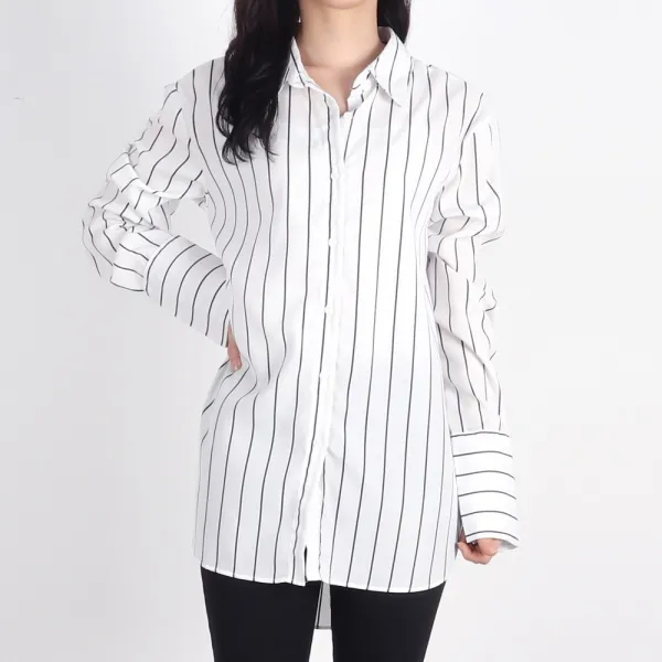 핑크팔레트 여성 와이드 스트라이프 커프트 셔츠 2color 