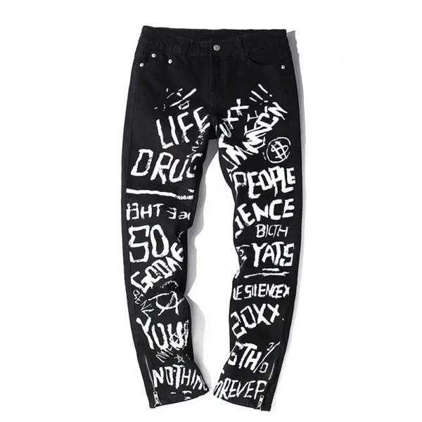 유블리 해외직수입 남성청바지 블랙 긴바지 스키니 슬림핏 페인팅 Uv214170sb