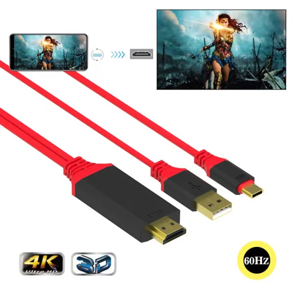 YB글로벌 갤럭시S10덱스 60Hz 4K C타입 MHL HDMI 미러링 케이블 USB충전식 노트S8 9 넷플릭스지원 유선충전기, 블랙/레드, 블랙/레드, 1개