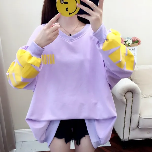  팔팔육사 여성 맨투맨 티셔츠 V넥 면 오버핏 레터링캐주얼 Ek73 586574013791_a079