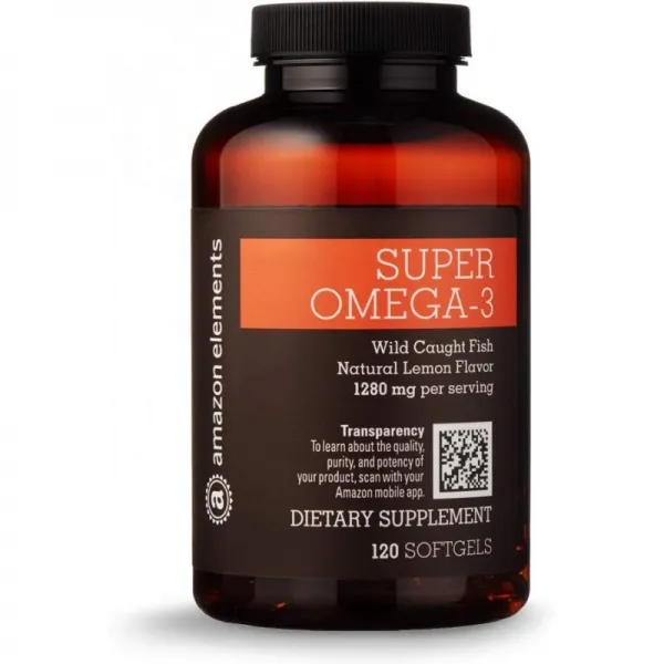 아마존 성분 슈퍼 오메가 -3 천연 레몬 향 1280 mg 1 회 제공 (2 Softgels) 120 Softgels