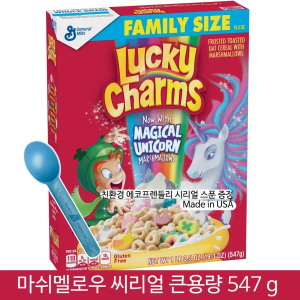 럭키참 Lucky charm 럭키참스 유니콘 마쉬멜로우 시리얼 547g+친환경시리얼스푼, 1개, 547g