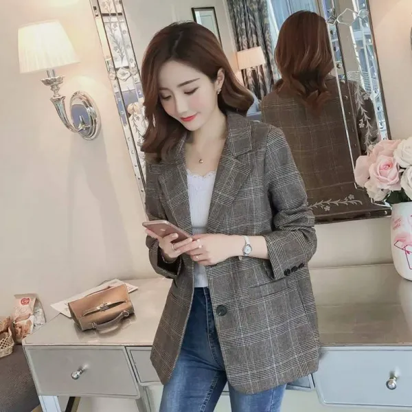 씨엔에이치 여자 여성 봄 가을 캐주얼 루즈핏 데일리 체크자켓