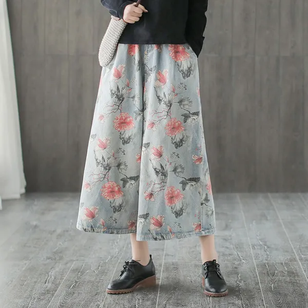 스마트셀러 크래플 봄 복고풍 넓은 와이드 레그 9부 치마 바지