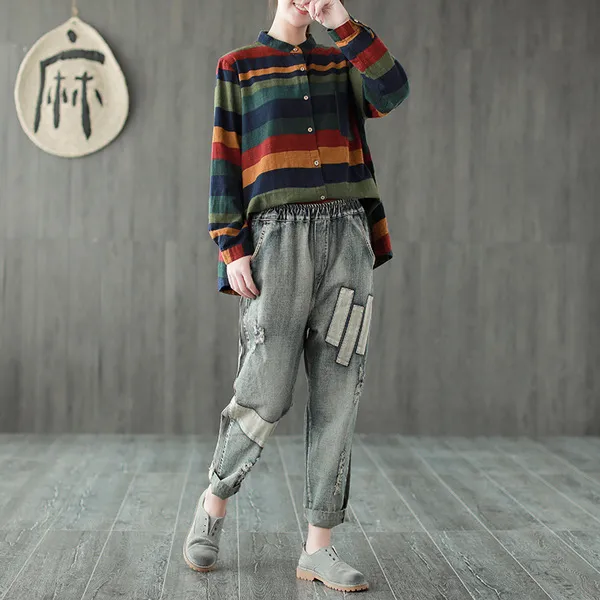 스마트셀러 놀멍직구 코튼 린넨 스트라이프 셔츠