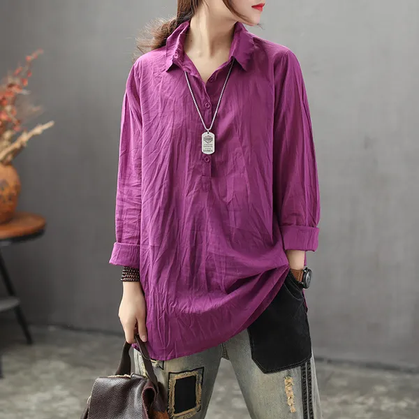 스마트셀러 해외직구 긴팔 풀오버 여성 봄가을 느슨한 복고풍 셔츠