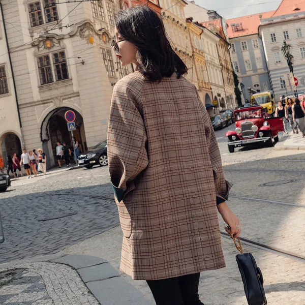 원픽 2019년 봄신상 여성 루즈핏 체크 정장 자켓