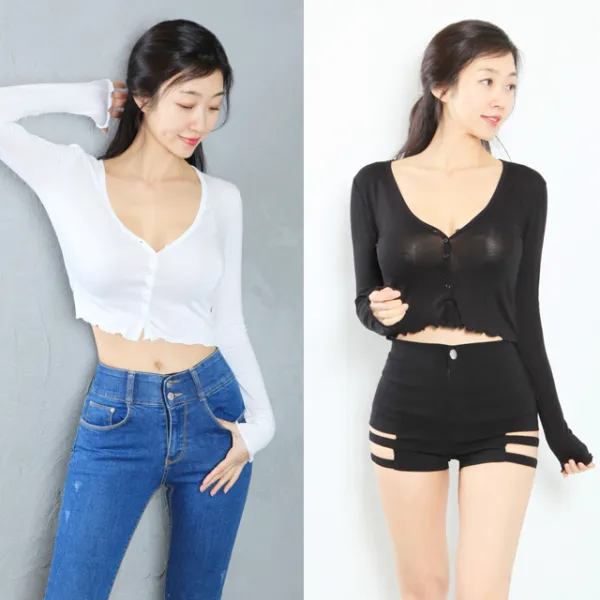 야들야들 봄 크롭 섹시가디건 티셔츠 클럽 탑 숏티 배꼽티 미니 비치가디건