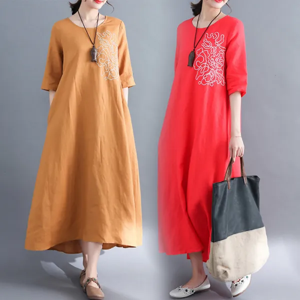아이엠몽 여성 빅사이즈 루즈핏 린넨 롱원피스 (BB222127JS) 원피스