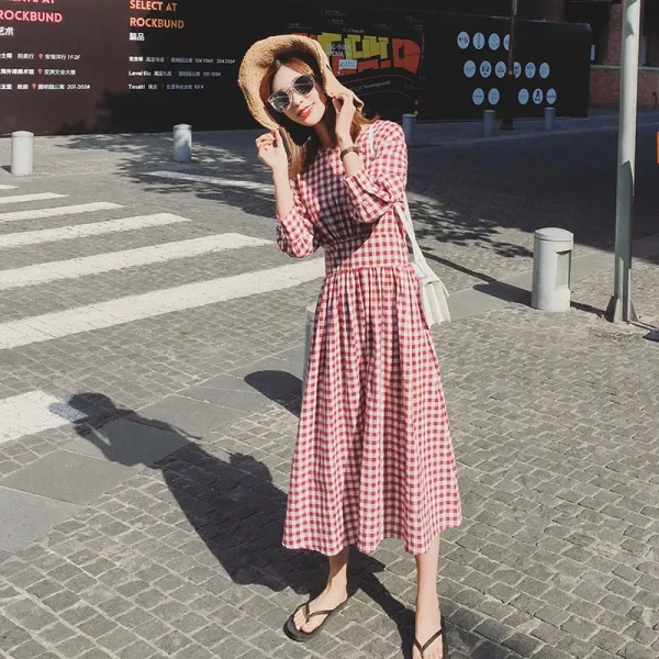 옐라샵 여성 린넨원피스 체크 원피스aal306 여자 원피스 여성 여름 원피스