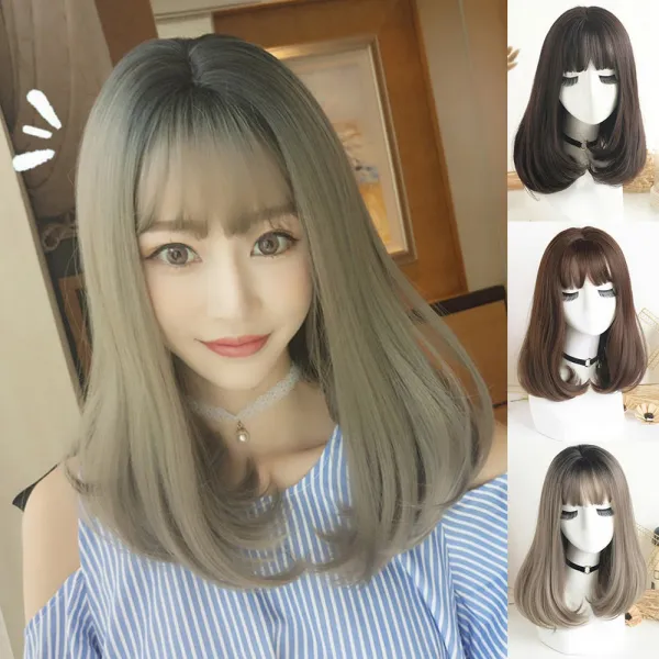 [해외][칠월의황후] 미디엄 뱅헤어 가발, 브라운