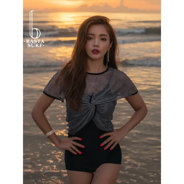 여성 수영복 2019 Bastasurf 수영복 여성 샴 2 조각 블라우스 들어 갔어 보수파 얇은 배꼽 배꼽 섹시한 온천 수영