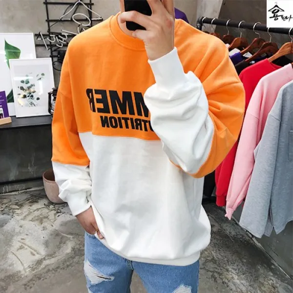 용된다 반반 배색 해머 오버핏 맨투맨 케이프로젝트