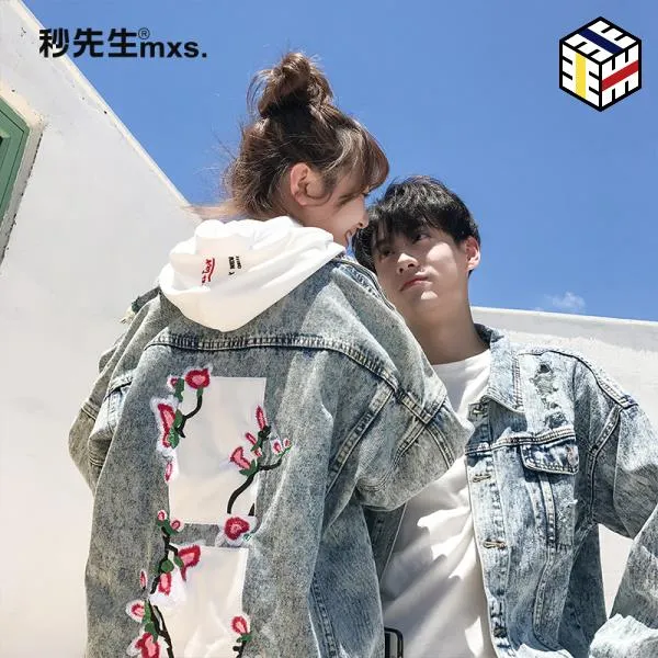 남자 봄 청자켓 동색 데님 자 켓 2019 품 봄과가을 에디션 백 윈드, 원피스 남자와 여자  회색