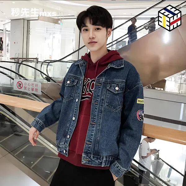 남자 봄 청자켓 동색 데님 자 켓 2019 품 봄과가을 에디션 백 윈드, 다크 블루