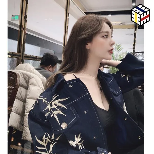 여자 봄 청자켓 꿈꾸는 크레인 자 수 카우보이 코트 빛 럭셔리 데님 블