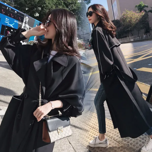 여성 봄 가을 롱 트렌치코트 품질 위선자 여성 긴 섹션 한국 가을 2018 새로운 학생 BF 바람이 느슨한 무릎 코트 여성보다