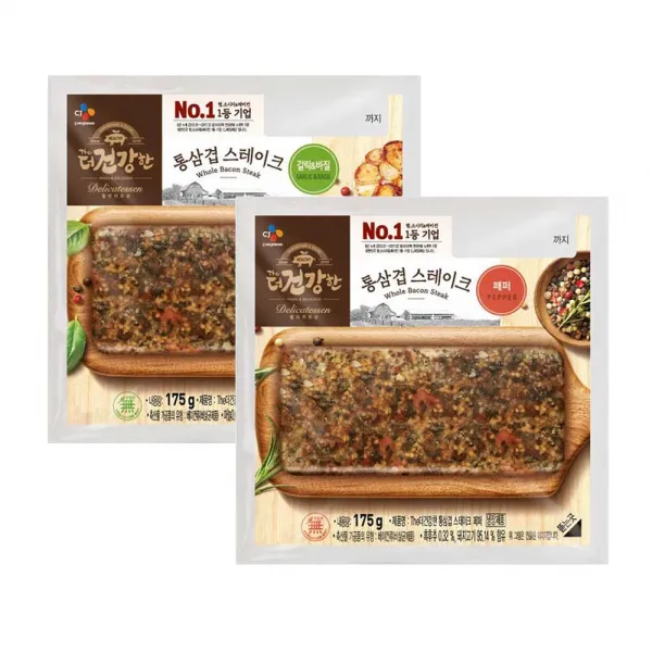 더건강한 통삼겹스테이크 페퍼 175gx1개+통삼겹스테이크 갈릭&바질 175gx1개 1세트