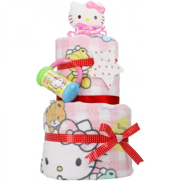 산리오 헬로 키티 소녀 키티 출산 선물 2 단 목욕 수건 기저귀 케이크 팸퍼스 테이프 타입 S Hello Kitty