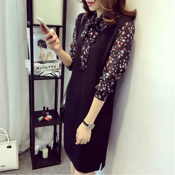 Gb1004 여성 봄 미디 쉬폰 원피스 시눈 티렌 뷔스티에 샤틴