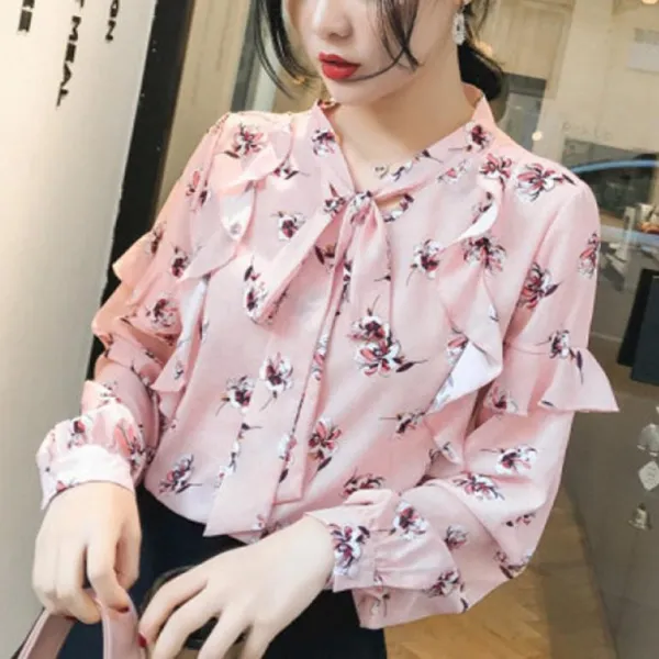 블랑봉봉 봄 여자 플라워 패턴 리본 블라우스 1lqju 블랑봉봉 봄 여자 플라워 패턴 리본 블라우스 1lqju