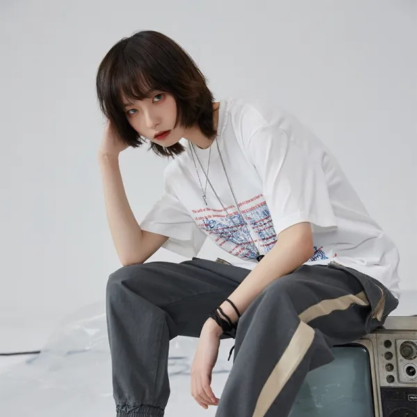루즈핏 프린팅반팔티 박스티셔츠 만유인력박물관| 반팔티여2019여
