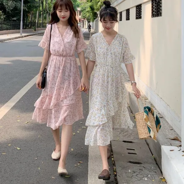 로즈드림 간절기복고풍루즈핏솔리드 V넥원피스블링53