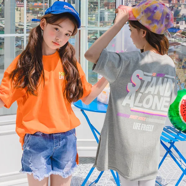 더루비 스탠드 반팔 롱티셔츠, 오렌지Orange
