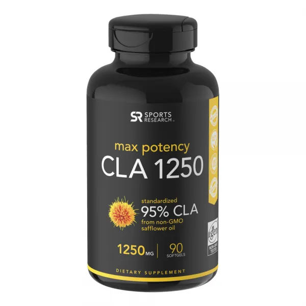 스포츠리서치 맥스 포텐시 95% CLA 1250mg 글루텐 프리 소프트젤, 90개입, 1개