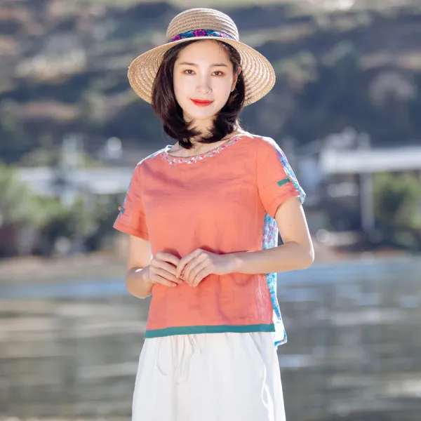 에스닉 자수 블라우스 이순신 국가 바람의 면화와 린넨 셔츠 여름