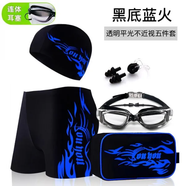 비치 팬츠 수영복 반바지 남성 수영기구 수영 수영 모자 수영 고, 타입3 파란 불 투명한 큰 상자 세트