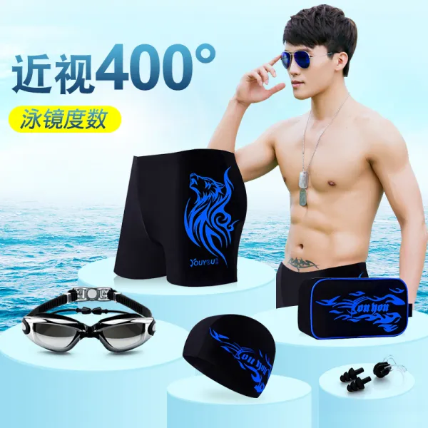 비치 팬츠 수영복 반바지 당신은 트렁크 빠른 수영 평면 각도 느, 타입10 블루 늑대 도금 400도 세트