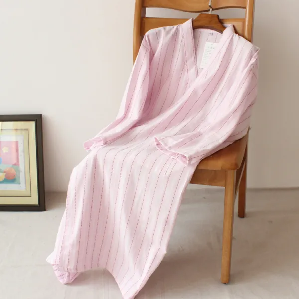 여름 유카타 잠옷 세트 일본 면직물 커플 거즈 기모노 착용 코튼