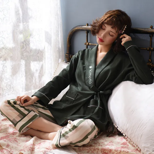 여름 유카타 잠옷 세트 부인 릴리 커플 잠옷 면화 긴팔 여름