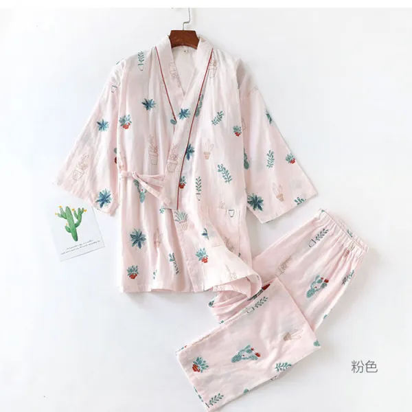 여름 유카타 잠옷 세트 일본식 작은 신선한 봄 여름 얇은 잠옷