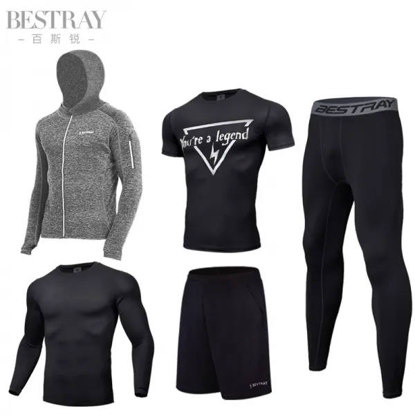 여름 트레이닝복 헬스복 세트 남성 구속력있는 운동 장비 운동 경 타입17 5 피스 수트 회색 자켓 짧은 소매