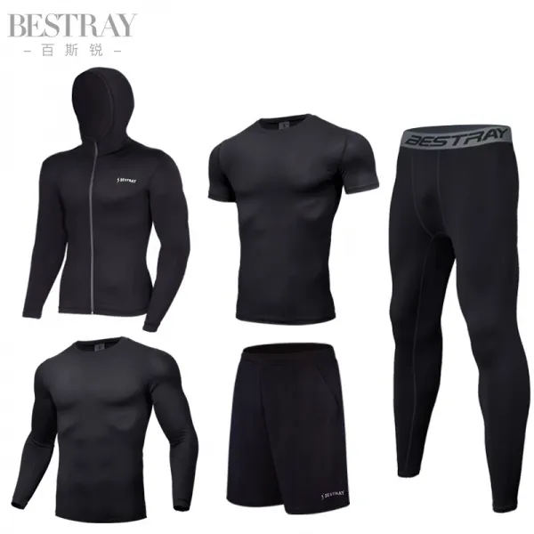 여름 트레이닝복 헬스복 세트 남성 구속력있는 운동 장비 운동 경, 타입12 [5 종 세트] 블랙 재킷