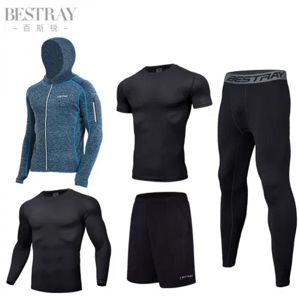 여름 트레이닝복 헬스복 세트 남성 구속력있는 운동 장비 운동 경 타입13 5 종 세트 블루 자켓