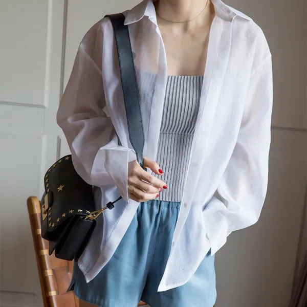 여름 시스루 셔츠 오간자 블라우스 마이크로 원근감 organza