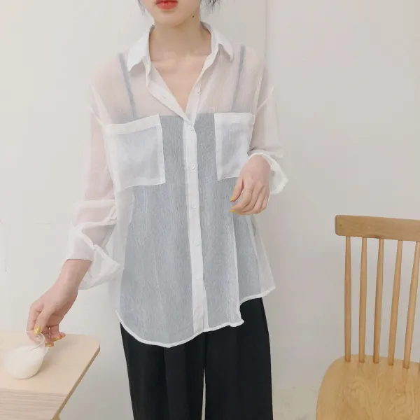 여름 시스루 셔츠 오간자 블라우스 깃털 EAL DODI2019