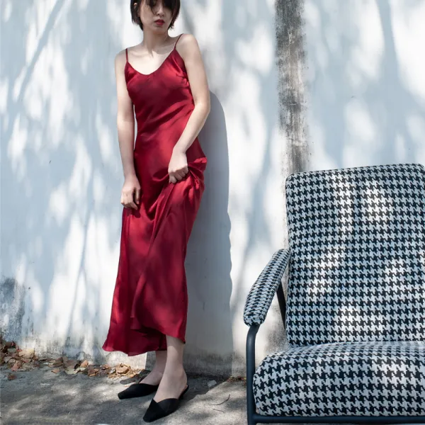 새틴 실크 원피스 빈티지 세련된 새틴 얇은 Suspender 드