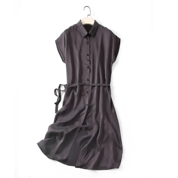 새틴 실크 원피스 2019 여름 실크 씻어 새틴 반소매 드레스