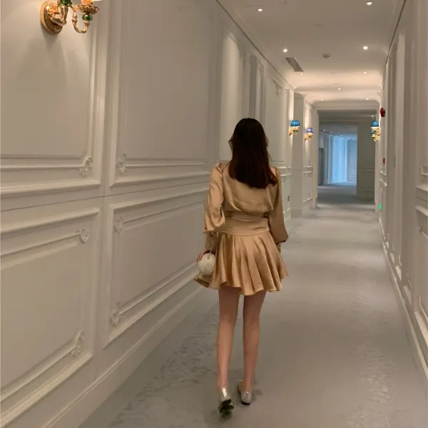 새틴 실크 원피스 전자 Studio2019 봄 새 기질 새틴 불