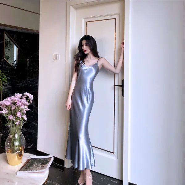 새틴 실크 원피스 프랑스어 복고풍 새틴 광택 슬링 도살 치마 무