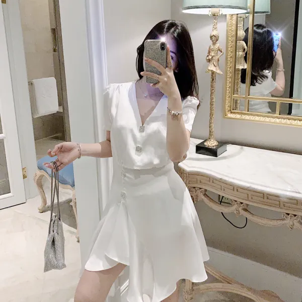 새틴 실크 원피스 작은 여자 치마 2019 여름 새로운 반팔 실