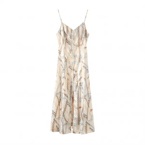 새틴 실크 원피스 2019 여름 새 새틴 인쇄 새틴 드레스 장식